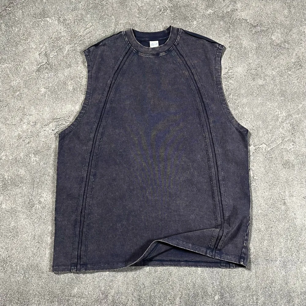 

Designer Edge Patchwork Tank Tops for Men Women Vintage Washed Sleeveless Sloth Oversized T-shirt Y2k Grunge Goth Streetwear