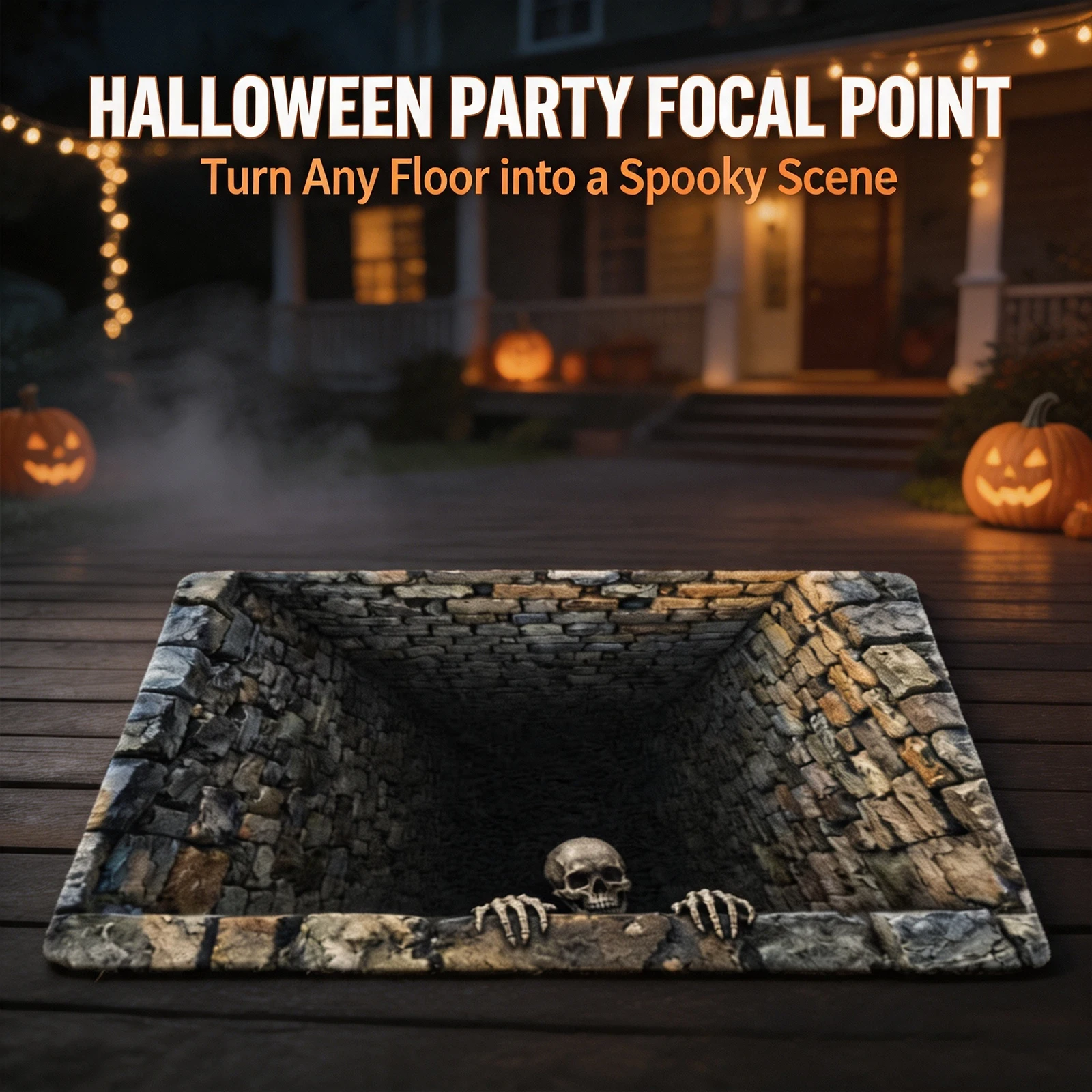 3D Halloween Rug Crystal Velvet Soft Abyss Vortex Plane Round Mat Non-Slip with Spooky Depth Design for Living Room