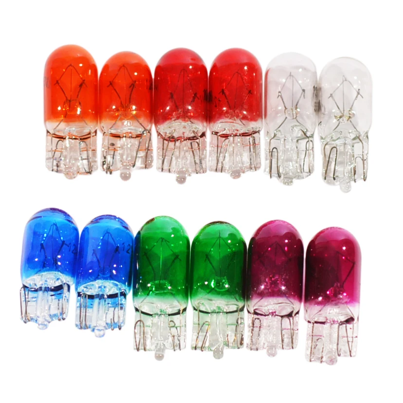 2Pcs 12V 5W T10 501 W5W Car Side Wedges Light Instrument Lamp Dashboard Halogen Bulbs Blue Clear Red Amber Green Violet