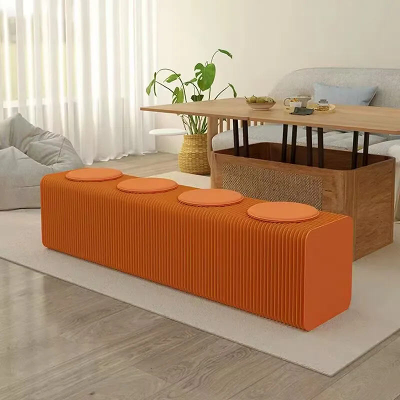 

2025 Colorful Paper Folding Waiting Room Bench Salon Curved Customer Waiting Chair Retractable Lazy Sofa Stool