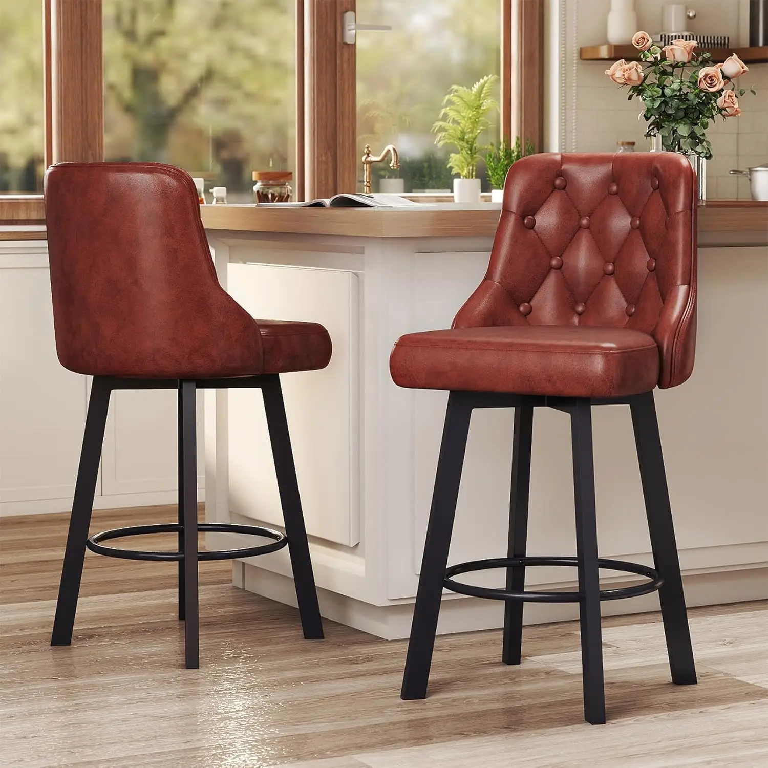 

Swivel Barstools Set of 2, 26’’H Modern Counter Height Barstool with Metal Legs,Faux Leather Upholstered Bar stools, Customized