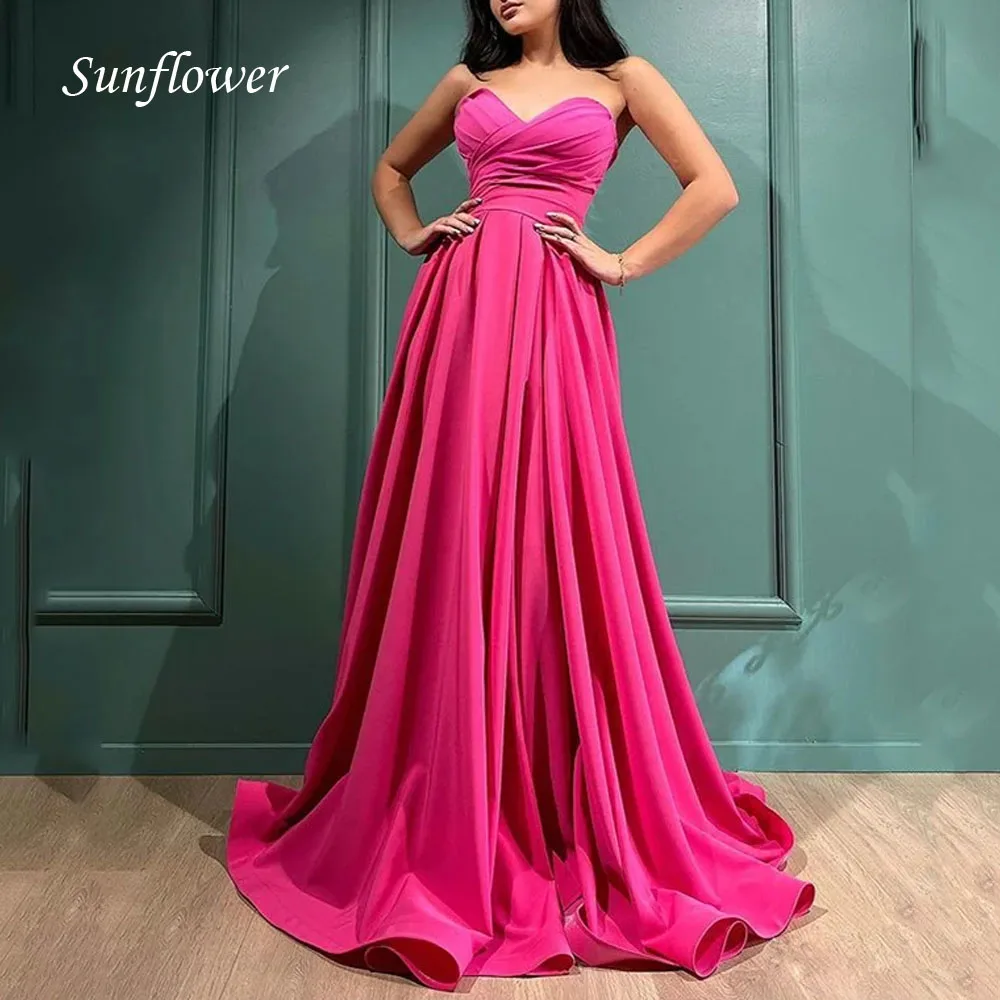 

Sunflower Sweetheart Prom Gown A-LINE Evening Dress Slim Pleat Satin Floor-Length Party Dress 2023 Sweep Train High-end Custom