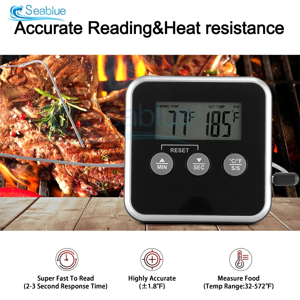 0-300℃/0-572℉ Digital Meat Thermometer Grilling with Probes Meat Oven Safe Probe Red Wine Thermometer for Cooking Oven Smoker