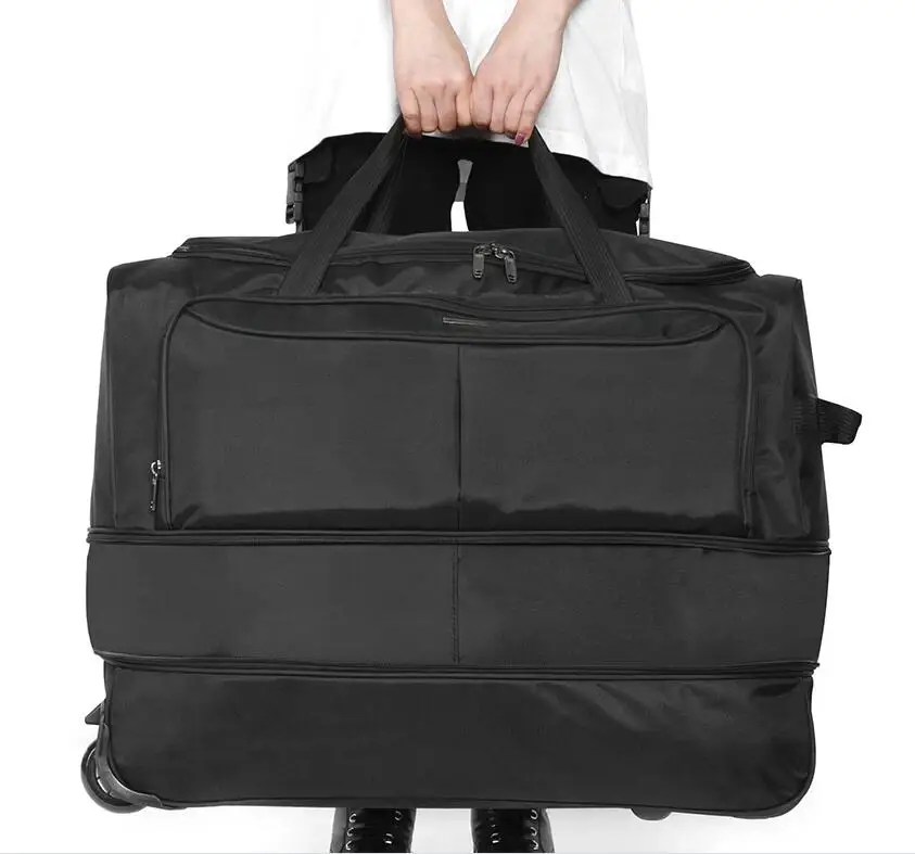 Men Large Capacity Trolley Bag Expandable Folding Carry On Trolley Bag Waterproof Oxford Travel Trolley Bag Rolling Luggage Bag