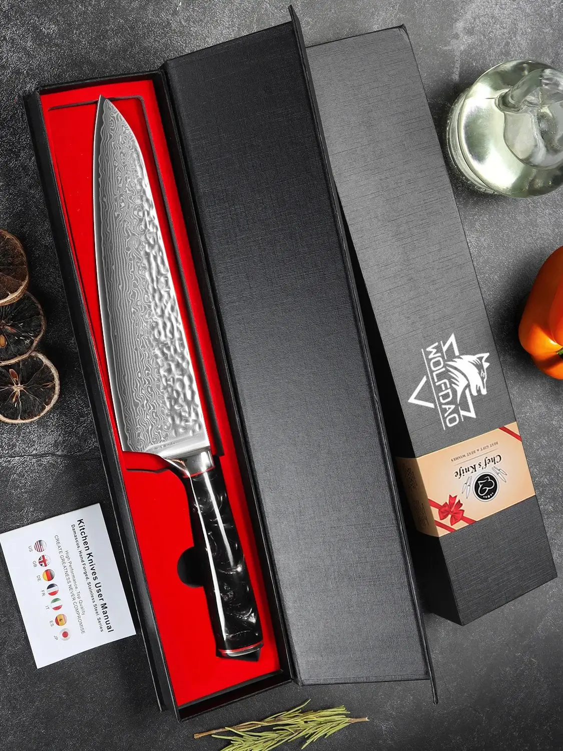 SIAZIH 67-lagiges Damaszener Stahl Kochmesser, 8 Zoll Küchenmesser mit schwarzem G10-Griff, ergonomisches Design, leichtes Schneidewerkzeug für Fleisch, Fisch, Obst, Gemüse, Haushalts- und