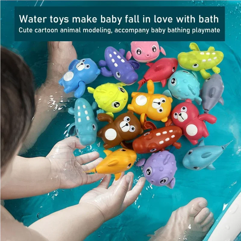 Jouets de bain pour tout-petits, 1 pièce, dessin animé mignon, requin de natation, horloge, queue de soufflage, dispositif rotatif, plage, baignoire pour bébé, jouet à remonter