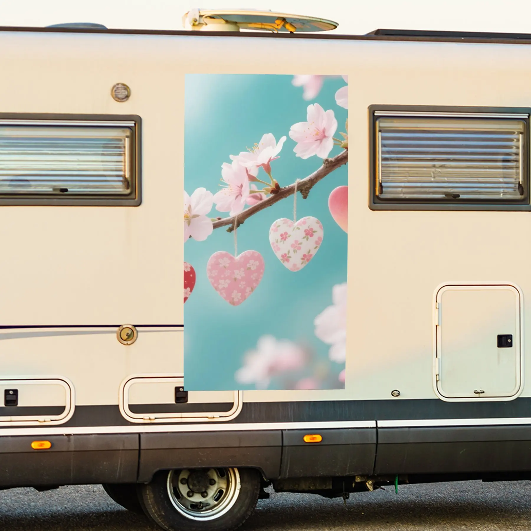 

Cherry Blossom and Hearts Car Sticker,Vinyl decal on the side of the motor home, waterproof self-adhesive vinyl sticker on the s