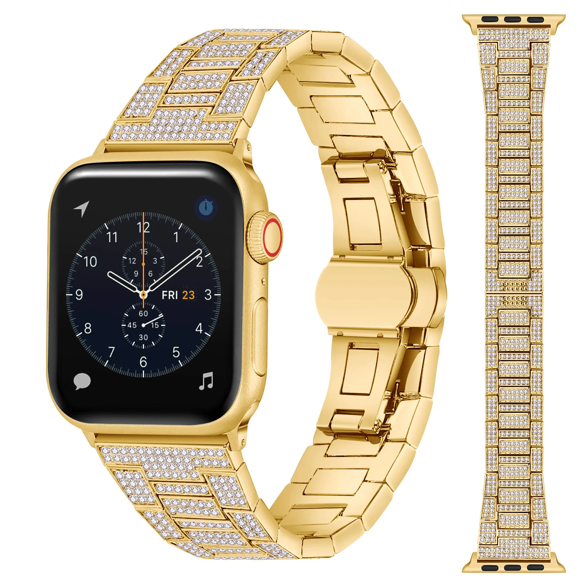 Montre de luxe en diamant complet pour Apple Watch, 44mm, 49mm, 46 45 42 40 41 38mm, bracelet en métal pour iWatch Series S10 987654