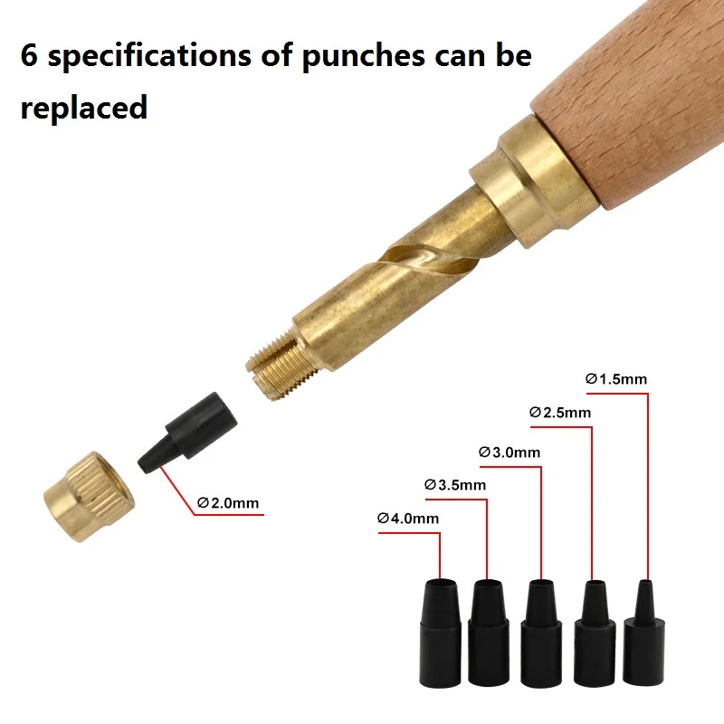 Automatic Belts Punch 6 Tips Leather Screw Hole Punch Drill 1.5/2.5/3.0/3.5/4mm Puncher Watch Craft Tool