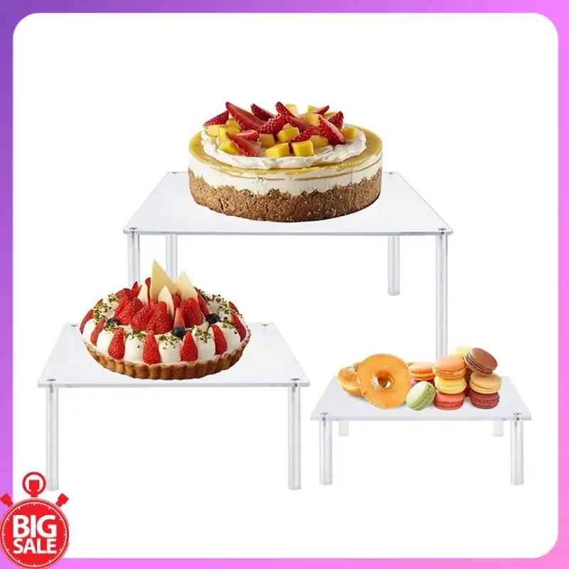Big Deal 3 Pcs Square Clear Cake Stand Dessert Table Display Set For Food Cake Pizza Dessert Display
