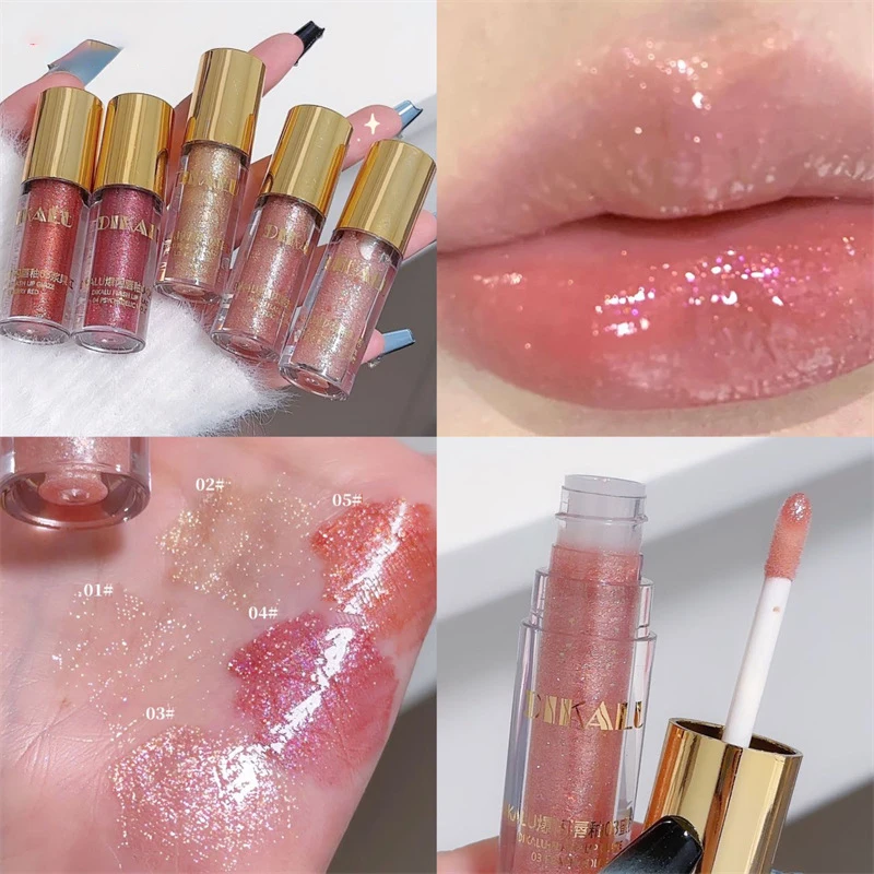 Fine Glitter Glass Lip GLOSS Moisturizing Non-Stick CUP Lip Glaze Lasting Shimmer SHINY Liquid ลิปสติกเกาหลีแต่งหน้าเครื่องสําอาง