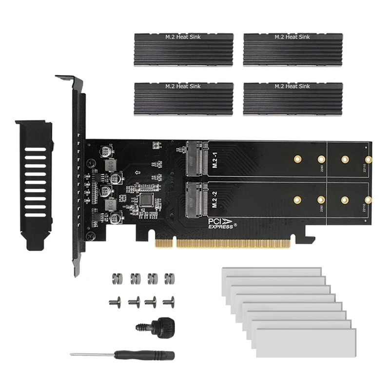 HOT-Pcie To M2 Adapter Card, PCIE X16 4 Port M2 NVME M Key SSD Add On Card PCI Express Expansion Card With Heatsink