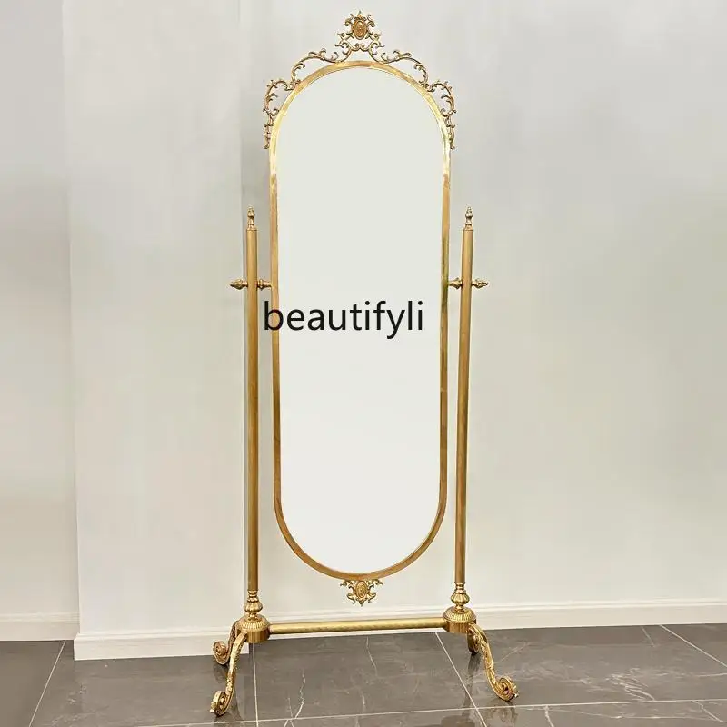 

French retro full-length mirror full-body fitting mirror movable European floor mirror clothing store
