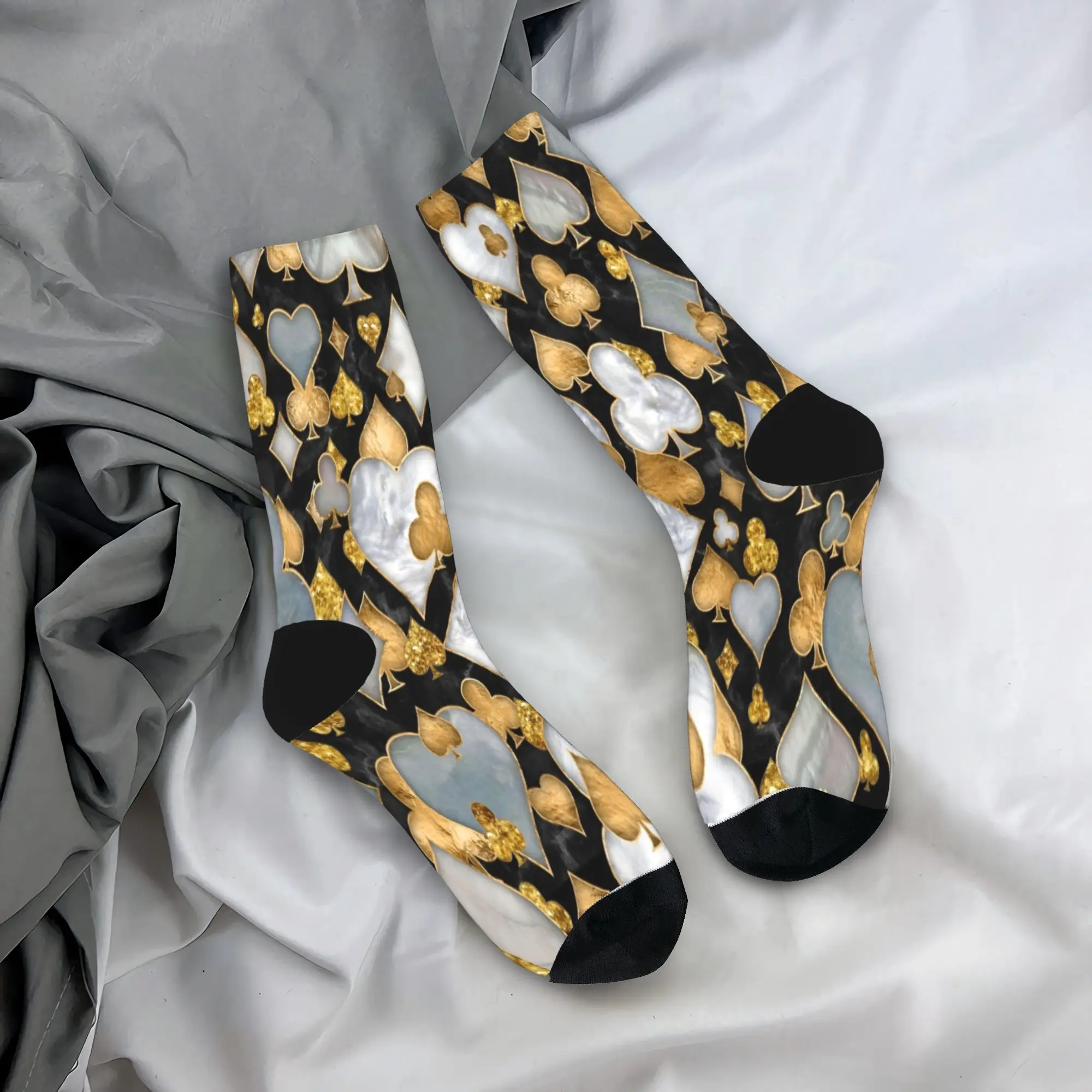 

Костюмы для карточек, игральные карты с символами, черные носки с жемчугом и золотом, осенние чулки, винтажные мужские дышащие носки, дизайнерские нескользящие носки