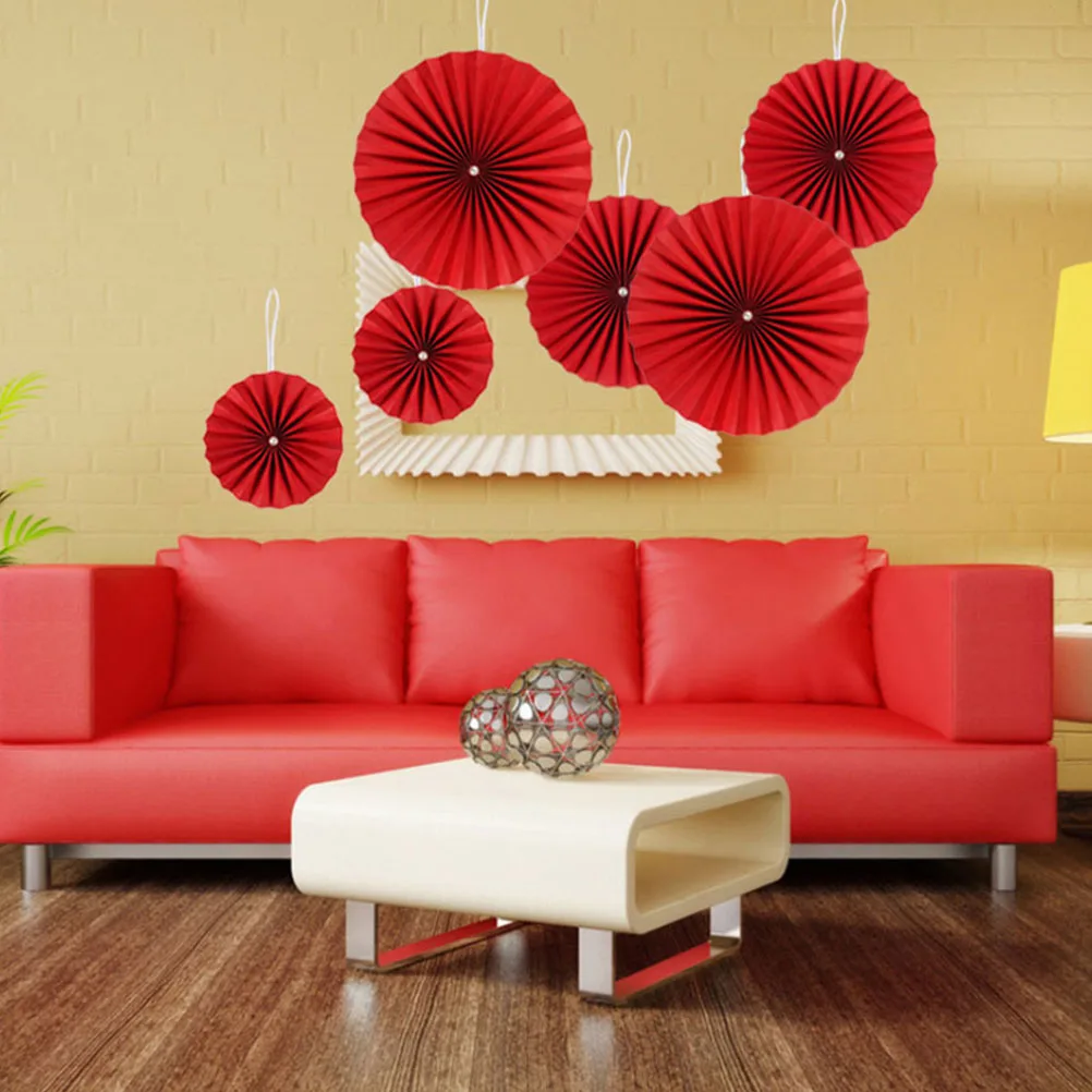 

6 pcs Jubilant Paper Fan Decoration Stylish Party Wedding Christmas Hanging Supplies Pearl Wind Bell Hanger