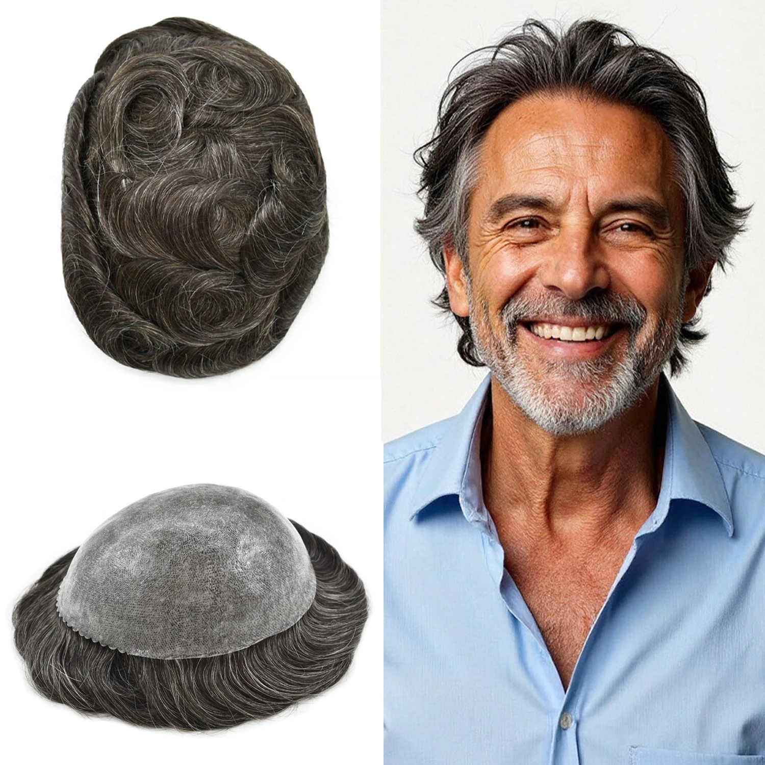 

Мужской парик-накладка из полиуретана 0,10 мм, имитирующий натуральные волосы, для мужчин, при выпадении волос