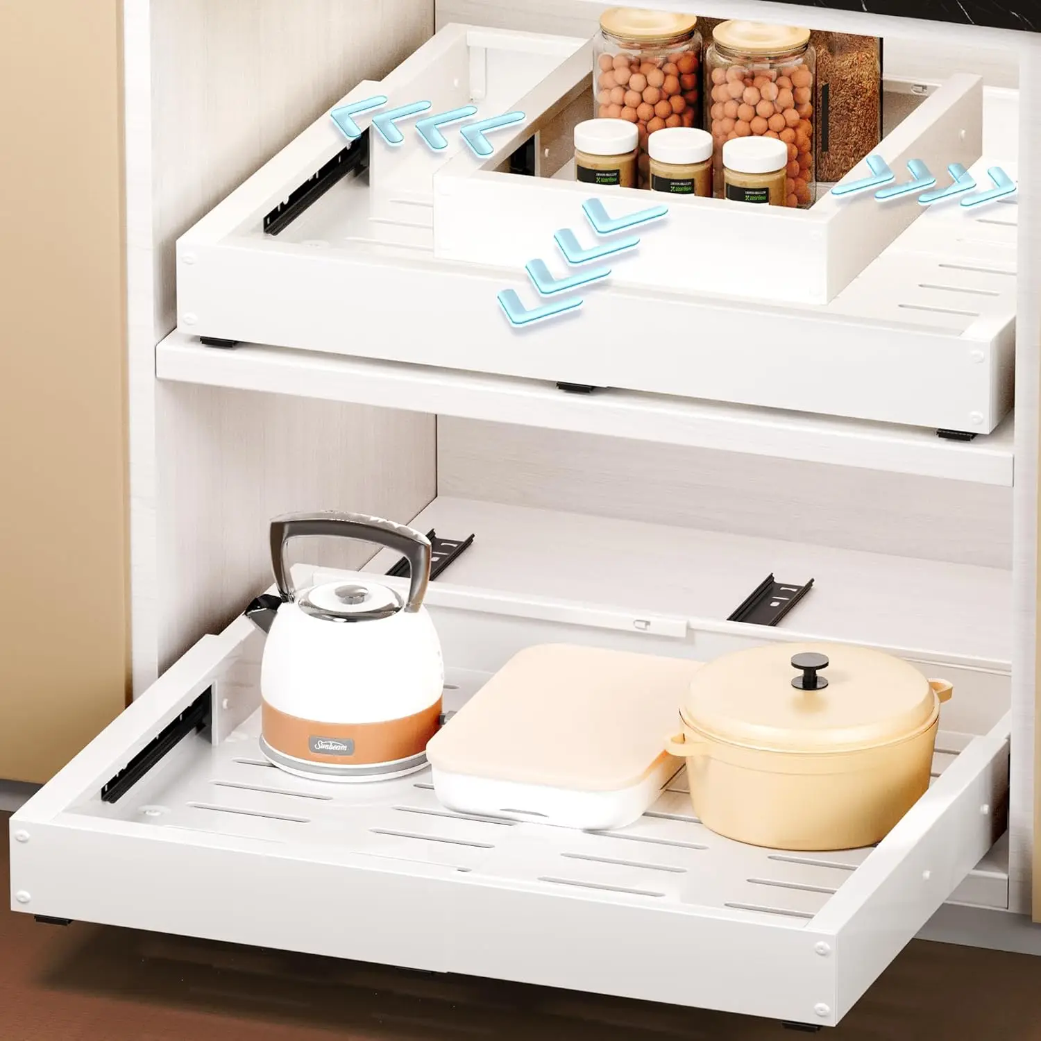 

1 Pack Pull Out Cabinet Organizer, Slide Out Drawer Expandable Width (12"-19") and Depth (17"-23") With 3 Slides, Fixed with