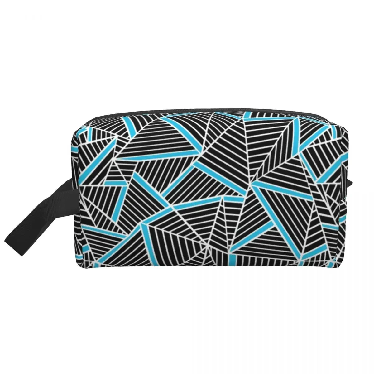 Abstract Lines Geometric Repeat Blue Cosmetic Bag Women Kawaii Large Capacity Makeup Case Beauty Storage Toiletry Bags