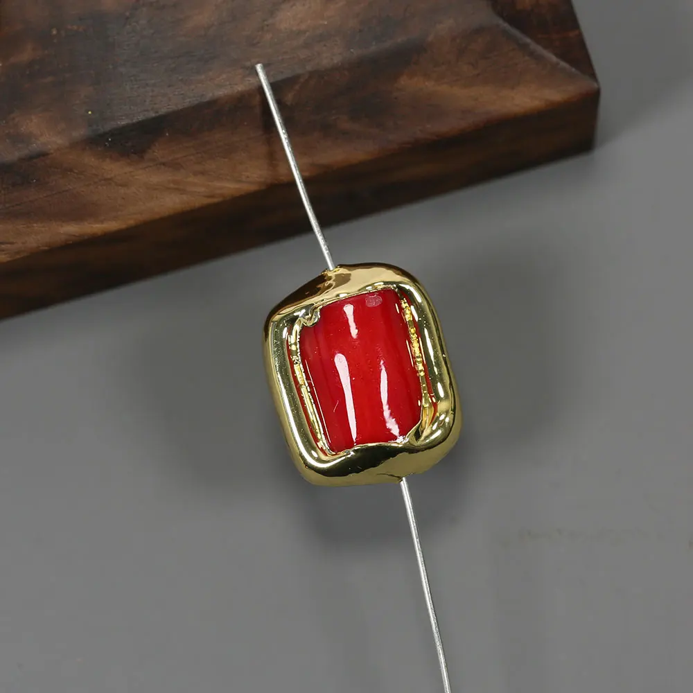 APDGG 10Pcs Gold Plated Red Coral Beads Gold Connector Loose Beads For Necklace Pendant Making Accessories DIY