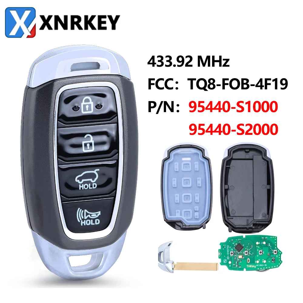 

XNRKEY 4 Button Smart Remtoe Car Key 433.92Mhz FSK for Hyundai Santa Fe 2018-2020 FCC: TQ8-FOB-4F19 P/N: 95440-S1000/95440-S2000