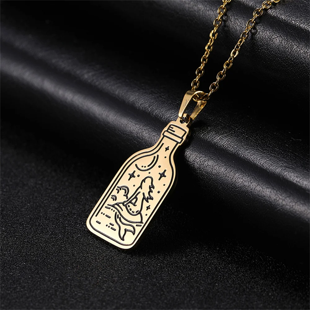 EUEAVAN Stainless Steel Geometric Pendant Neckalce Animal Cup Scenery Bull Whale Mermaid Landscape Necklaces Charm Jewelry Gift