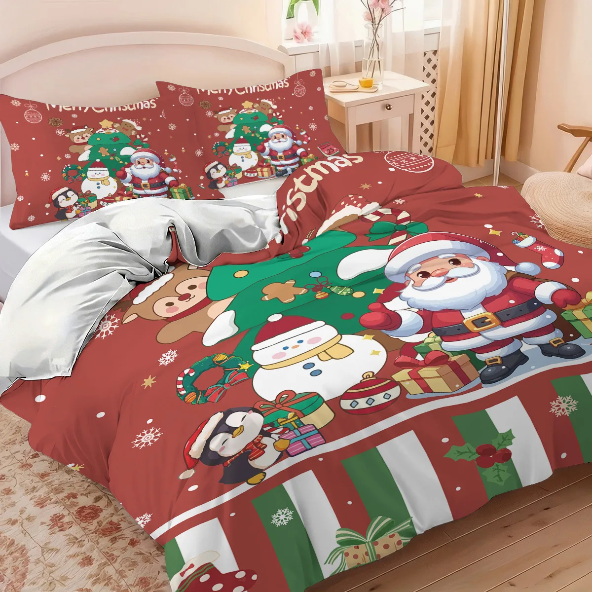 Christmas Theme bedding set 3Pcs Twin Queen patternsSize With 2Pillowcases 50cmx75cm soft and comfort Bedding accessories