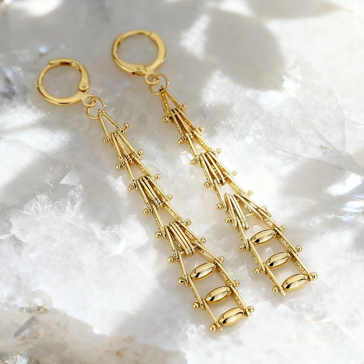WT-E827 Unique Exquisite 18K Gold Plated Yellow Brass Long Earrings For Women Trendy Elegant Style Daily Wearing Jewelry