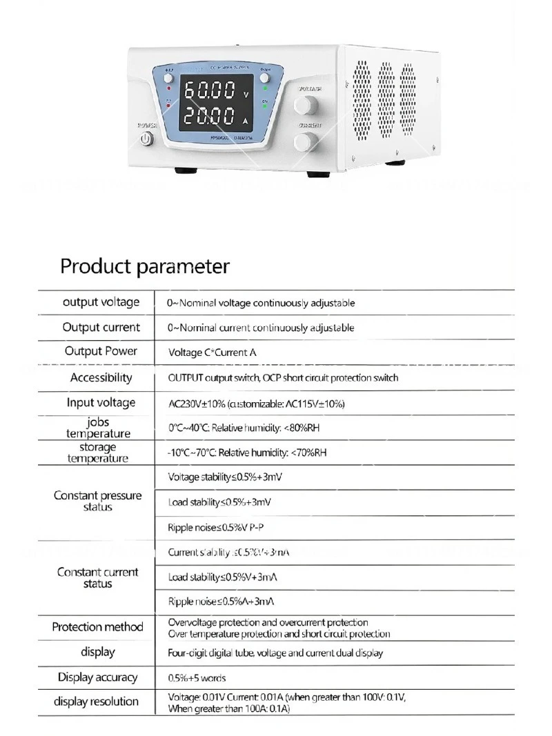 Digital DC Adjustable Bench Lab Power Supply, Variable Output 100V 60V 30V 15V 10A 20A 60A Power Source