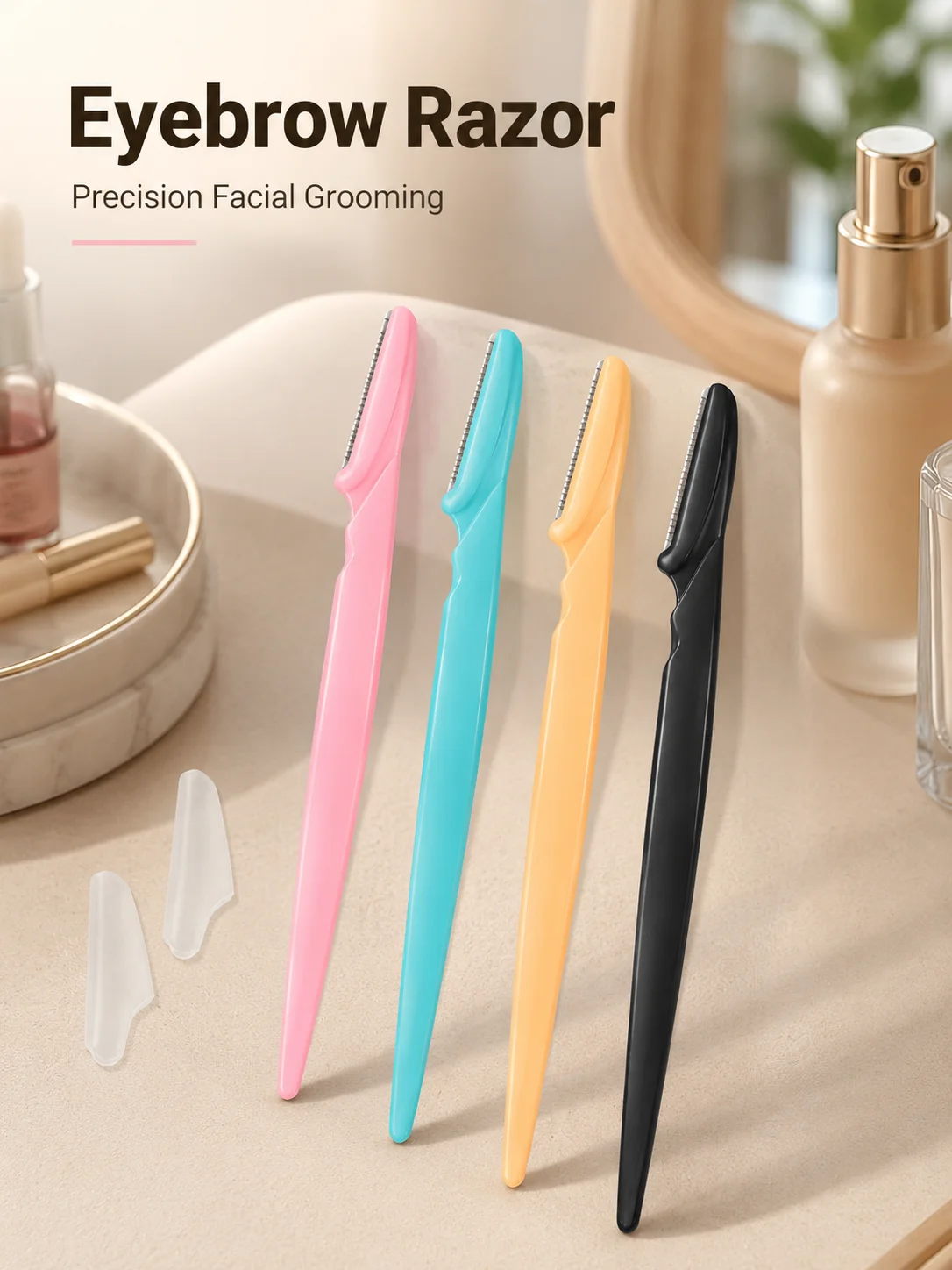 Stainless Steel Eyebrow Razor, Beginner Facial Hair Trimmer with Protective Blade Cover, Brow Shaping Tool for Peach Fuzz, Upper Lip, Cheeks, Arms, Underarm and Detail Grooming, Portable Beauty Razor for Makeup Bag, Vanity, Salon, Travel, Random Color