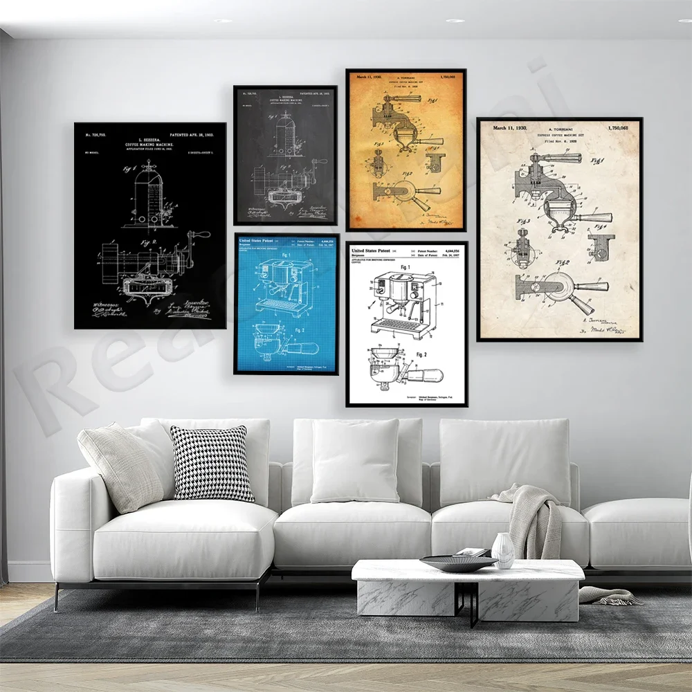 ماكينة اسبريسو 1987، ماكينة القهوة 1903 طباعة براءة اختراع، مخطط فني جدار المطبخ ملصق ديكور مقهى هدية