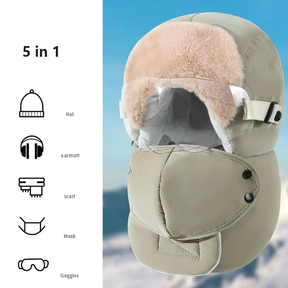 

Windproof Winter Goggles Mask Hat with Mask Glasses Anti Fog Goggle Riding Lei Feng Hat Cold Proof Earflap Warm Ski Hat Russian