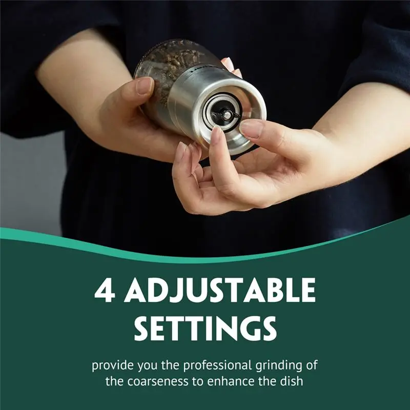 

REST Salt and Pepper Grinder, Pepper Mill Grinder with Grinding Precision, Stainless Steel & Chunky Glass Sea Salt Mill