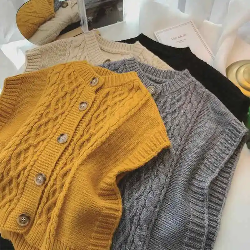 Chunky Cable Knit Sweater Vest Button Down V-Neck Sleeveless Crop Knit Top dla kobiet Teen-girl Casual Outfit