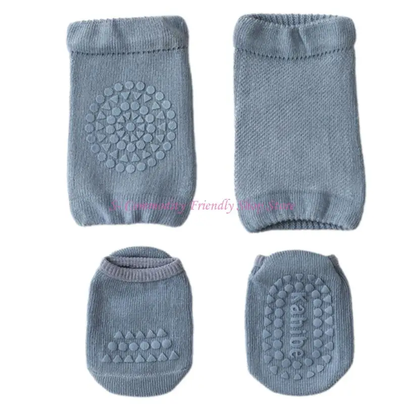 85AE طقم وسادات ركبة للأطفال وجوارب غير قابلة للانزلاق تصميم من القطن الممشط يسمح بالتهوية للمشي والزحف وسلامة الأطفال واللعب في #5