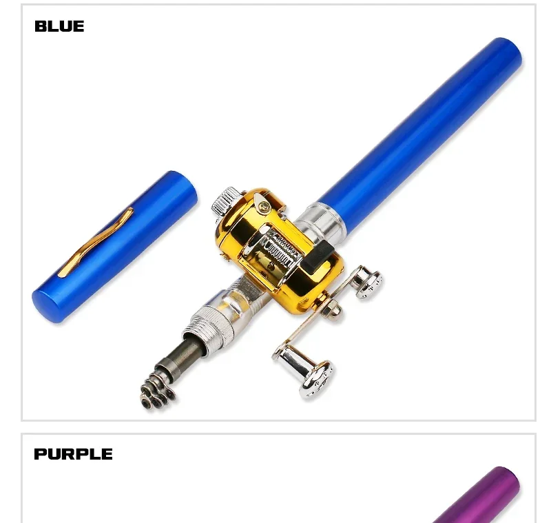 [Zubehör für Angelruten rollen] Tragbare Taschen-Teleskop-Angelrute rolle Full Kit Stift form Stange 96cm für Angel anfänger – Detail 7