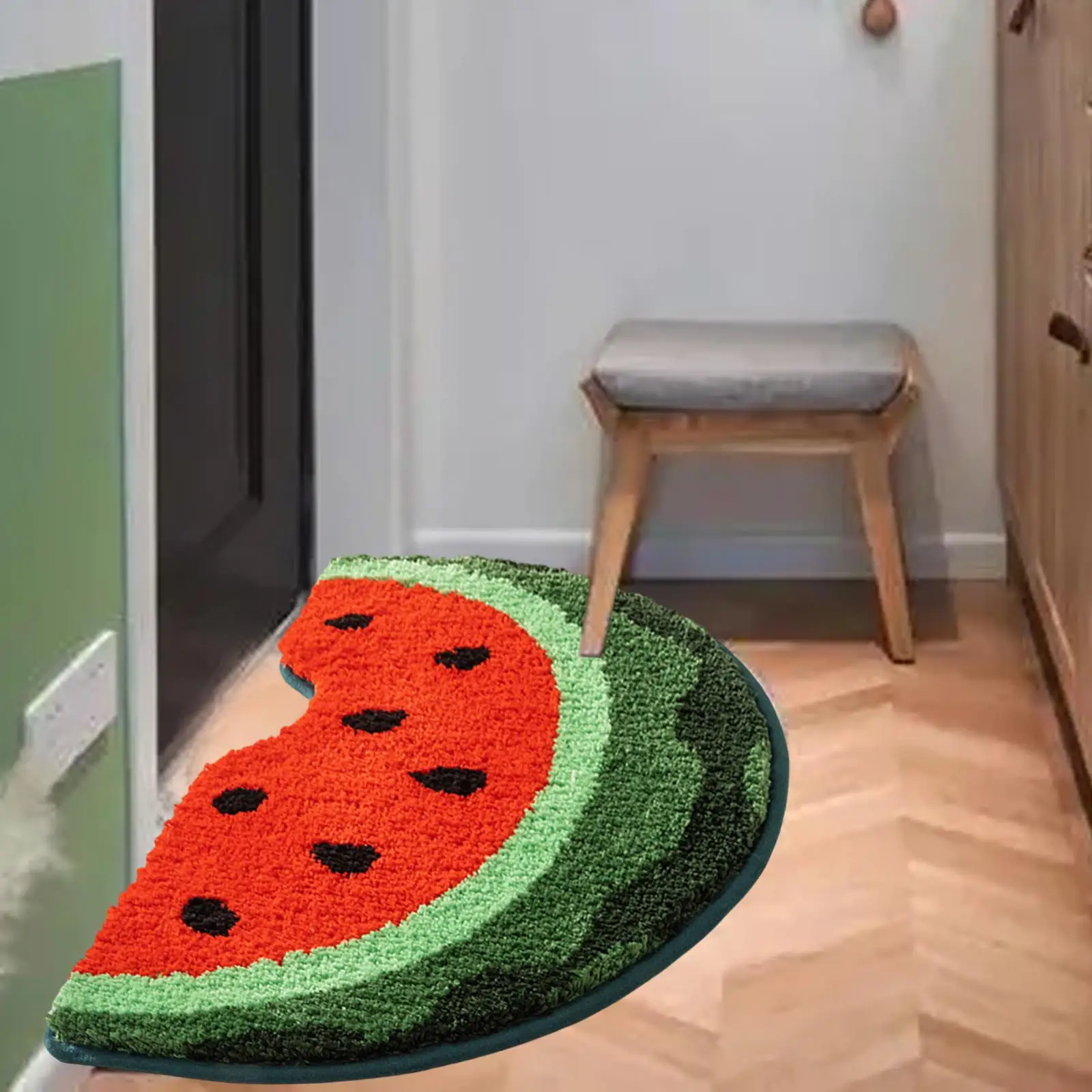 Bathroom Floor Mat Watermelon Shaped Shower Rug Decor Bath Carpet Washable Area