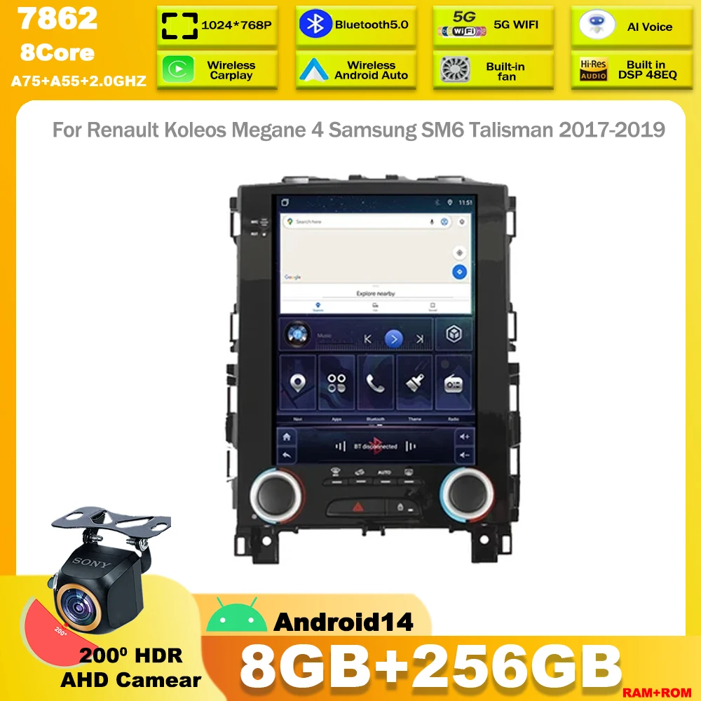 9.7 inch For Renault Koleos Megane 4 Samsung SM6 Talisman 2017-2019 Android 14 auto Car Radio Multimedia Video Player Navigation