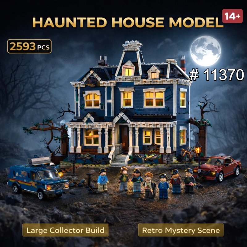 

Ретро-набор строительных блоков «Дом с привидениями», 2593 детали, большая модель для демонстрации, креативная игрушка-сцена, подарок для коллекционера, 11370