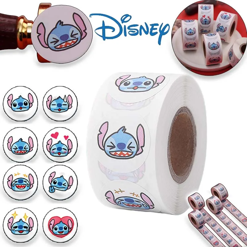 500pcs/roll Disney Stitch Anime Stickers Cartoon Creative Label Round Stickers Children Journal Diary Sealing Sticker Gift Decal