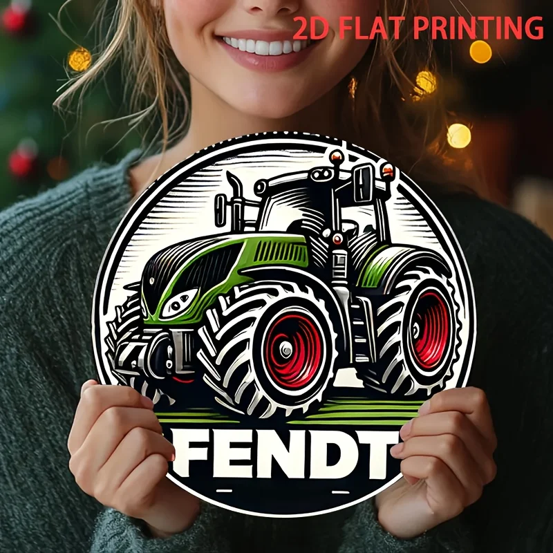2D Flat, 1pc Fendt Tractor Vintage Metal Tin Sign - 20.32x20.32 cm Round Iron Wall Art with Pre-Drilled Holes, Left & Right Side