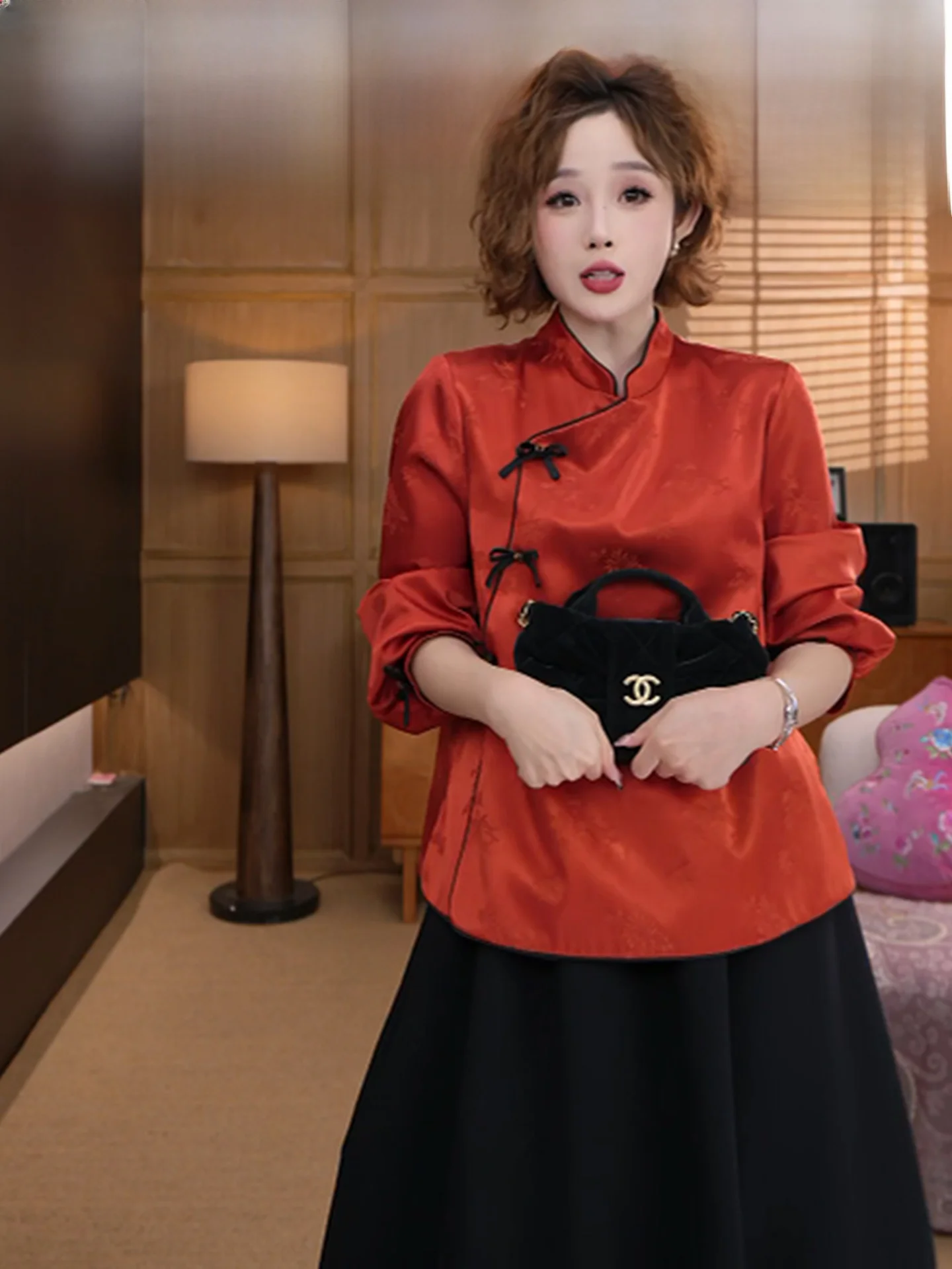 

Yolo Silk Cotton Stand Collar Long Sleeve Spring Atmosphere Top Chinese Style Loose Fit Women's Shirt Regular Thickness