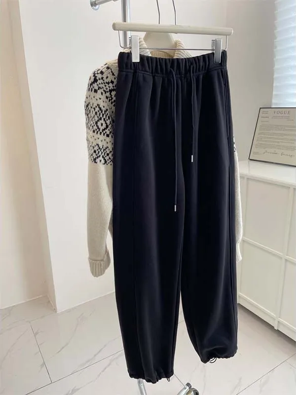 

Женские брюки Bla с высокой талией, свободного кроя, спортивные штаны на шнурке, матовые, зимние 2025, повседневные брюки с манжетами