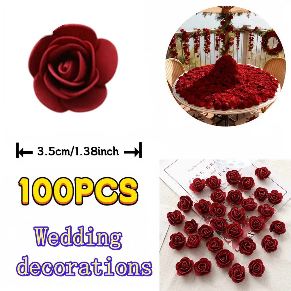 100 künstliche Rosenblütenköpfe, perfekt für Valentinstag, Hochzeits-DIY-Projekte und Ehe-Vorschlagdekorationen. – Detail 4
