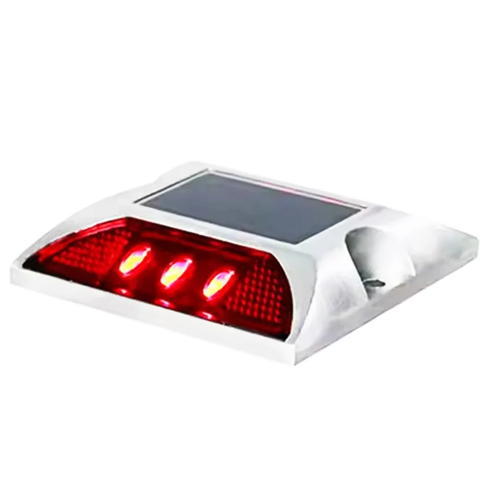 مسمار الطريق الشمسي عالي الوضوح - ضوء تحذير LED من الألومنيوم المضاد للانزلاق لسلامة المرور/المشاة الخارجية