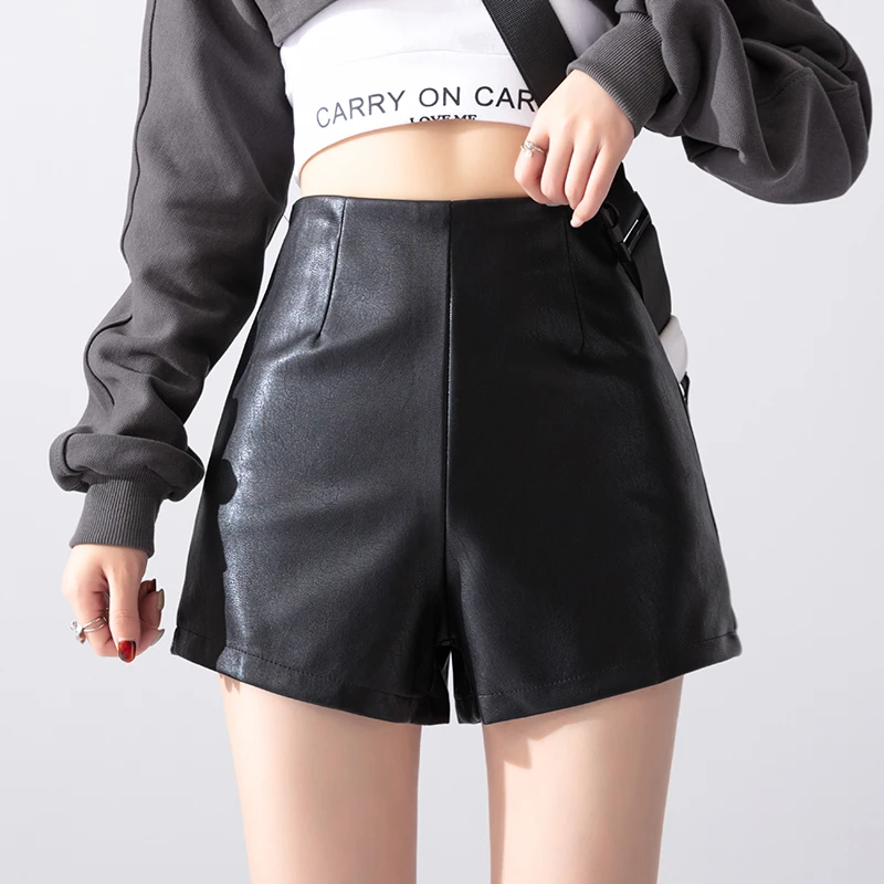 

Ladies Fashion Casual Cool PU Leather Booty Shorts Women Clothing Girls High Waist Womens Shorts Female Sexy Clothes Vy305