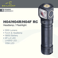 Skilhunt H04/H04R/H04F RC LED Headlamp/Flashlight, 1000 Lumens,18650 Battery, New UDOC Reflector, Reverse Polarity Protection