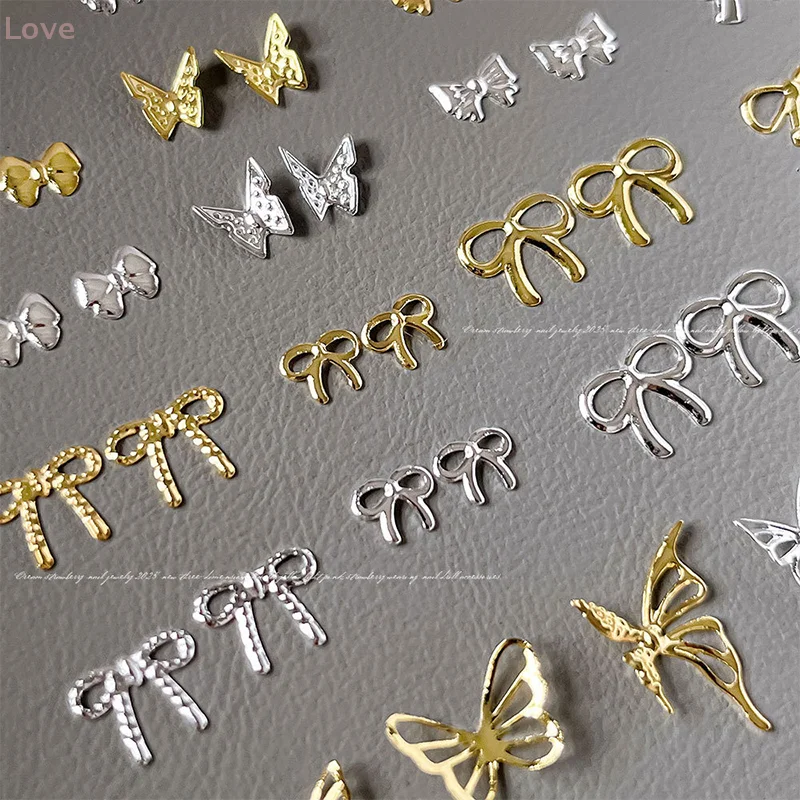 [L & P] 50 قطعة سبائك القوس فراشة DIY بها بنفسك الذهب الفضة مسمار زينة الأظافر اكسسوارات مسمار سحر مسمار الفن تصميم مانيكير لوازم