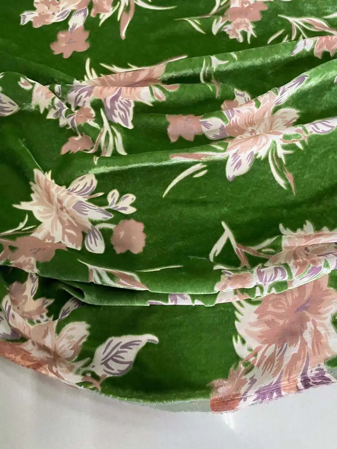 Silk Green Bottom Cloth Velvet Real Velvet Mulberry Silk Hollow Pleuche Cloth Dress Cheongsam Fabric A500