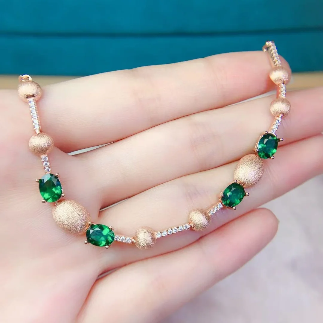 Luxury Natural Green Diopside Bracelet  Hypoallergenic S925 Silver Chain Sophisticated Trendy Women Fashion Gift