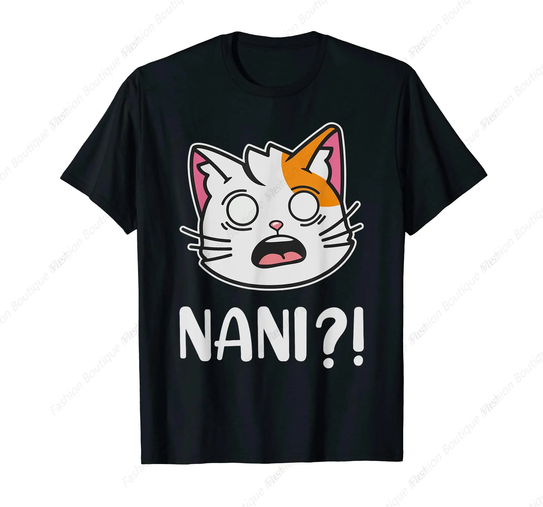 

Super Cute Anime Nani Cat Japanese Kawaii Cat Printing T-Shirt Funny Top Men Women Cotton Shirt